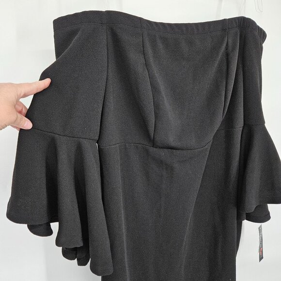 Teeze Me Off The Shoulder Midi Dress Plus 14W Black Ruffled Sleeves LBD Party - Picture 3 of 11